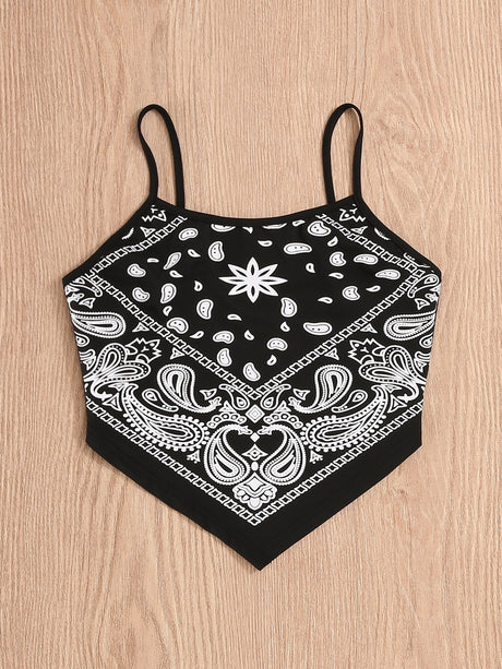 Liber Summer Women's Bohemian Print Square Neck Sleeveless Loose Camisole