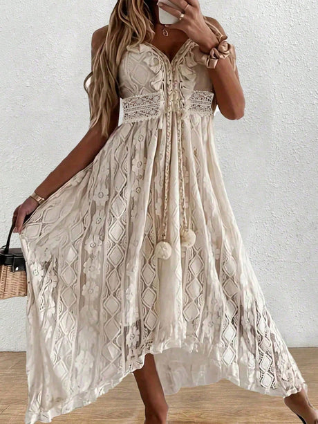 Liber Summer Women's Bohemian Printed Lace V-Neck Sleeveless Loose Maxi Dress
