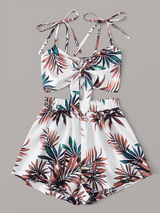 Liber Summer Women's Beach Print V-Neck Sleeveless Loose Two-Piece Suit