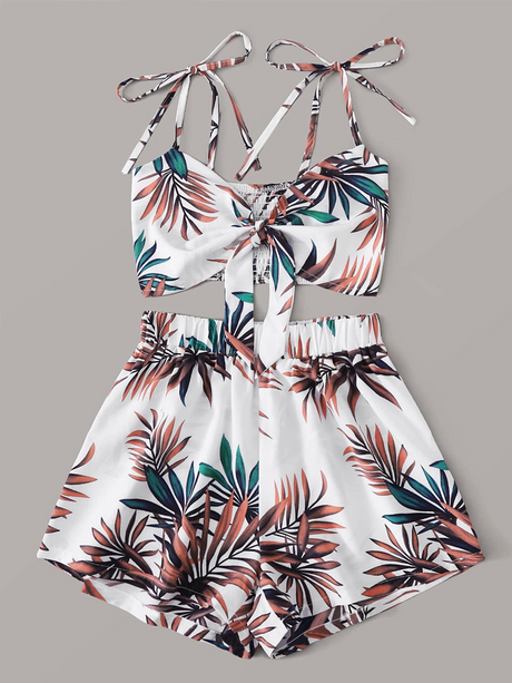 Liber Summer Women's Beach Print V-Neck Sleeveless Loose Two-Piece Suit