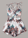 Liber Summer Women's Beach Print V-Neck Sleeveless Loose Two-Piece Suit