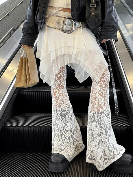 Liber Women's Y2K Hot Girl Lace Flared Pants