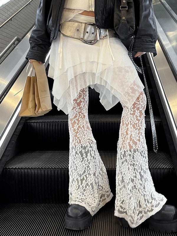 Liber Women's Y2K Hot Girl Lace Flared Pants
