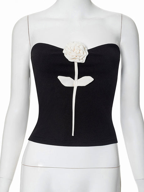 Liber Women's Summer Flower Design Off-shoulder Tube Top