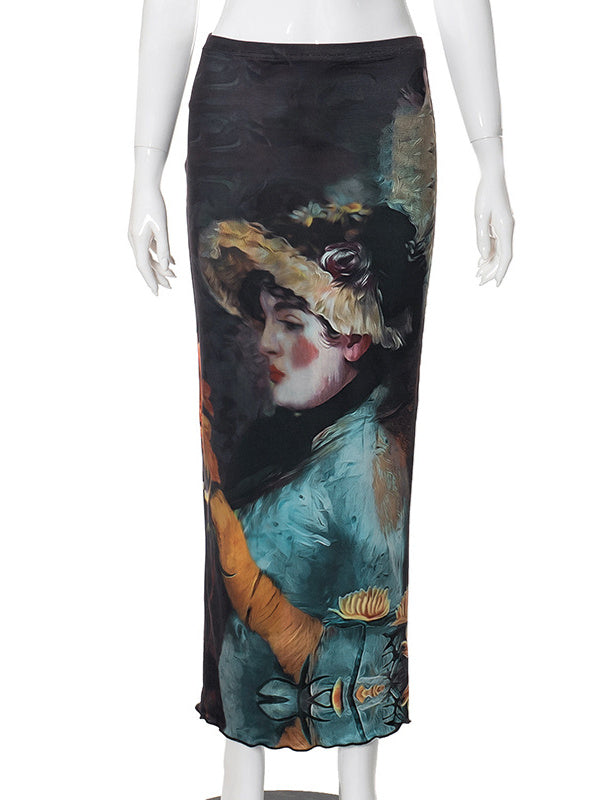 Liber Women's Summer Y2K Hot Girl Print Bodycon Skirt