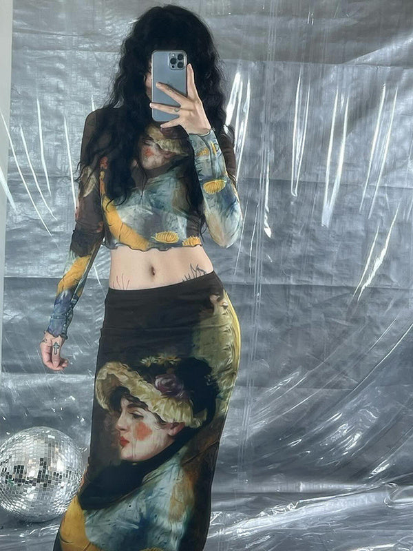 Liber Women's Summer Y2K Hot Girl Print Bodycon Skirt