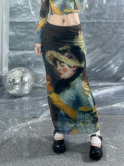 Liber Women's Summer Y2K Hot Girl Print Bodycon Skirt