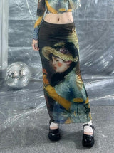 Liber Women's Summer Y2K Hot Girl Print Bodycon Skirt