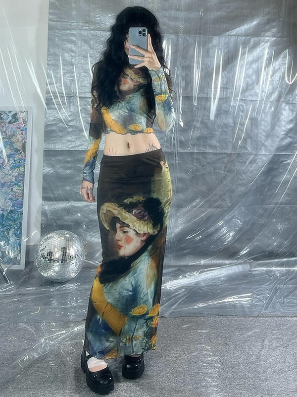 Liber Women's Summer Y2K Hot Girl Print Bodycon Skirt