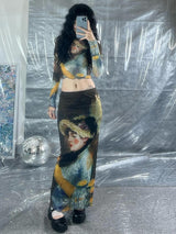Liber Women's Summer Y2K Hot Girl Print Bodycon Skirt