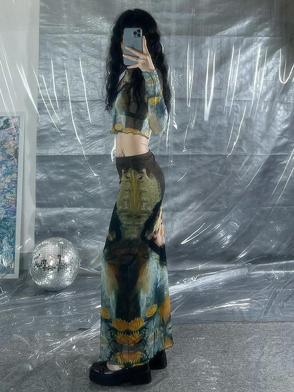 Liber Women's Summer Y2K Hot Girl Print Bodycon Skirt