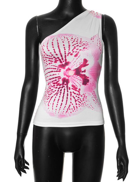 Liber Women's Summer Y2K Hot Girl Print Slant Collar Tank Top