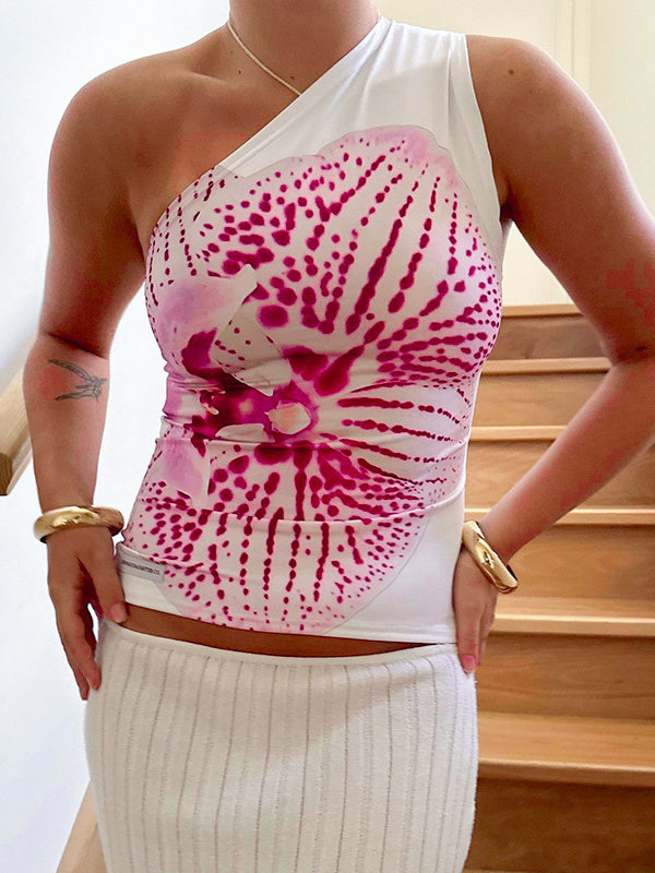 Liber Women's Summer Y2K Hot Girl Print Slant Collar Tank Top