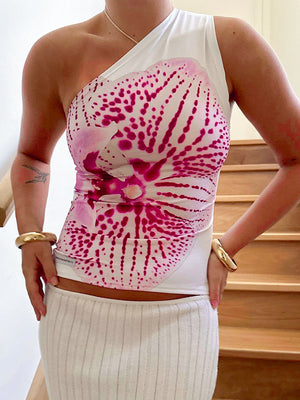 Liber Women's Summer Y2K Hot Girl Print Slant Collar Tank Top