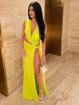 Liber Women's Summer Beach Solid Side Slit Maxi Dress