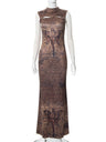Liber Women's Summer Hot Girl Vacation Print Sleeveless Maxi Dress