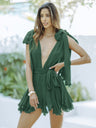 Liber Women's Summer Beach Mesh V-neck Backless Short Dresses