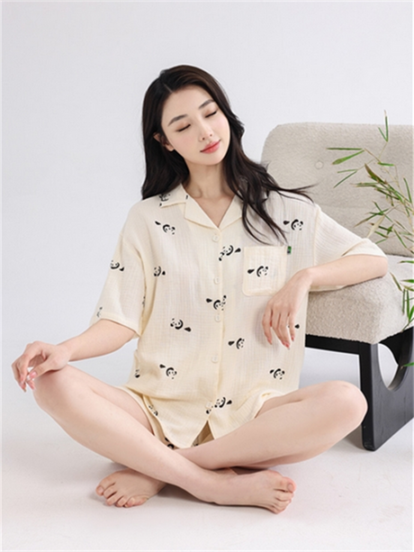 LiberSS women's daily casual printed cuff collar short sleeve Sleepwear