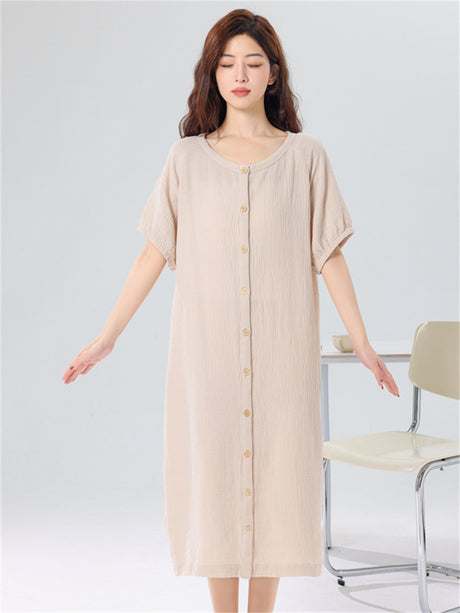 LiberSS women's daily casual solid color round neck short sleeve sleepwear