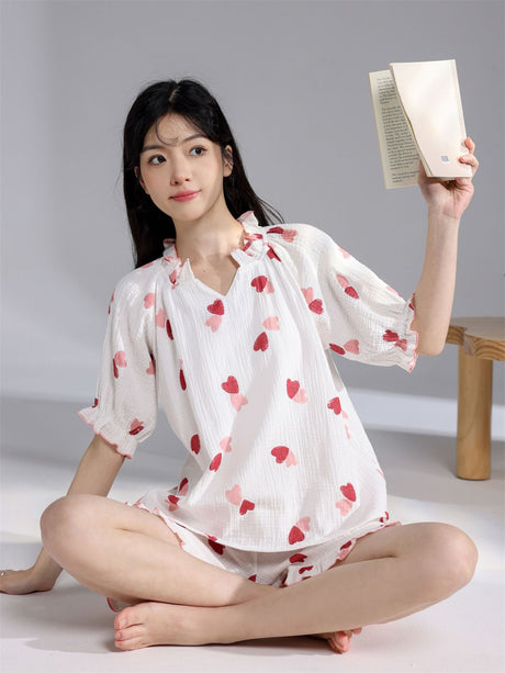 LiberSS women's daily casual printed V-neck short-sleeved Sleepwear