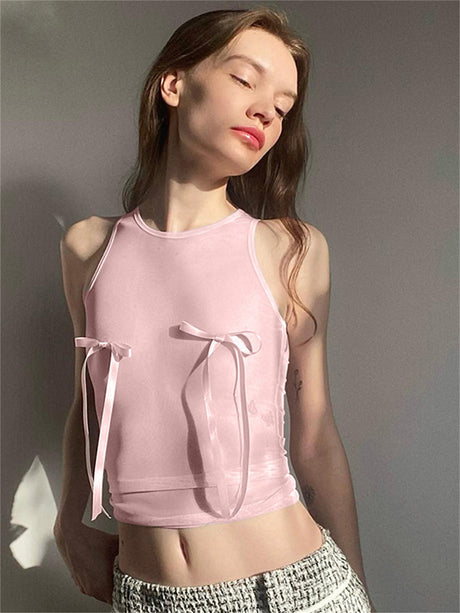 Liber Women's Summer Y2K Butterfly Round Neck Sleeveless Slim Fit Camisole