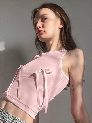 Liber Women's Summer Y2K Butterfly Round Neck Sleeveless Slim Fit Camisole