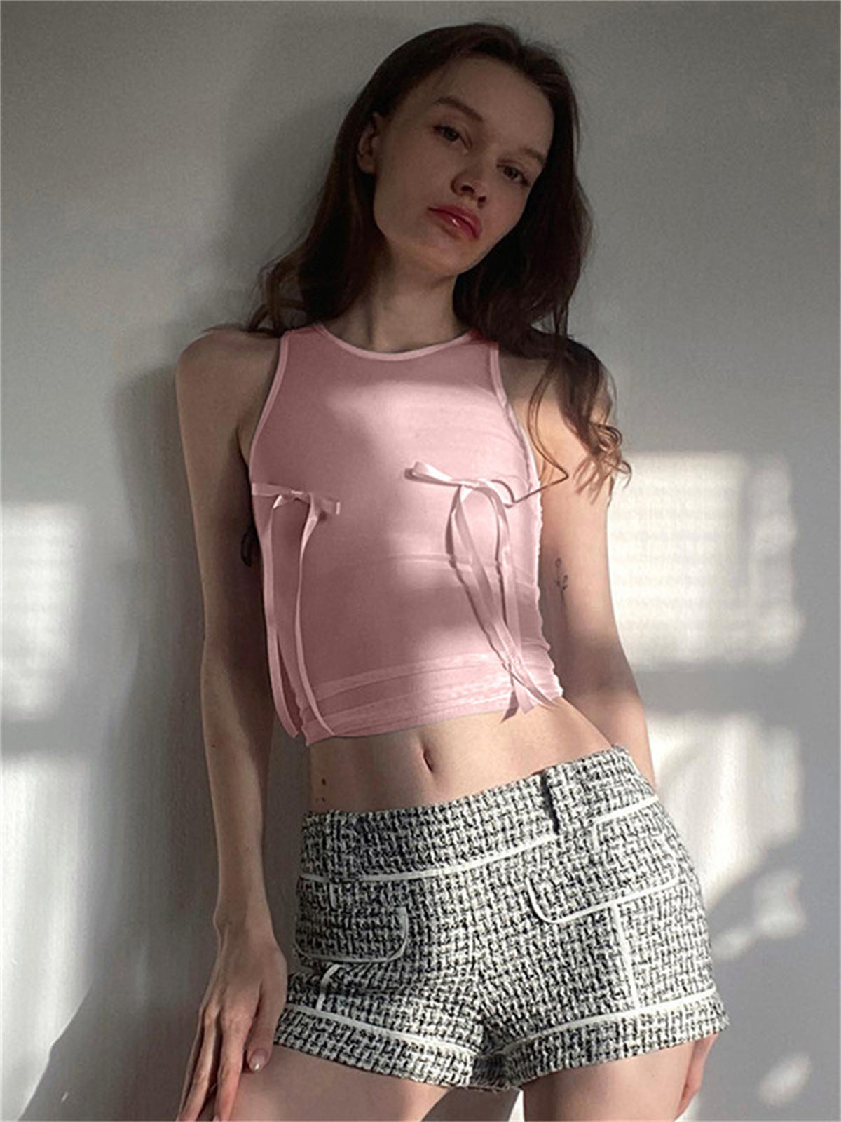 Liber Women's Summer Y2K Butterfly Round Neck Sleeveless Slim Fit Camisole