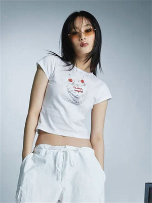 Liber Women's Summer Y2K Cake Printed T-Shirt