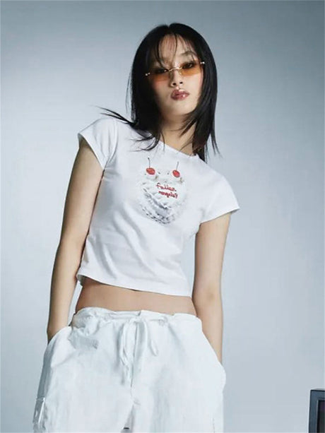Liber Women's Summer Y2K Cake Printed T-Shirt