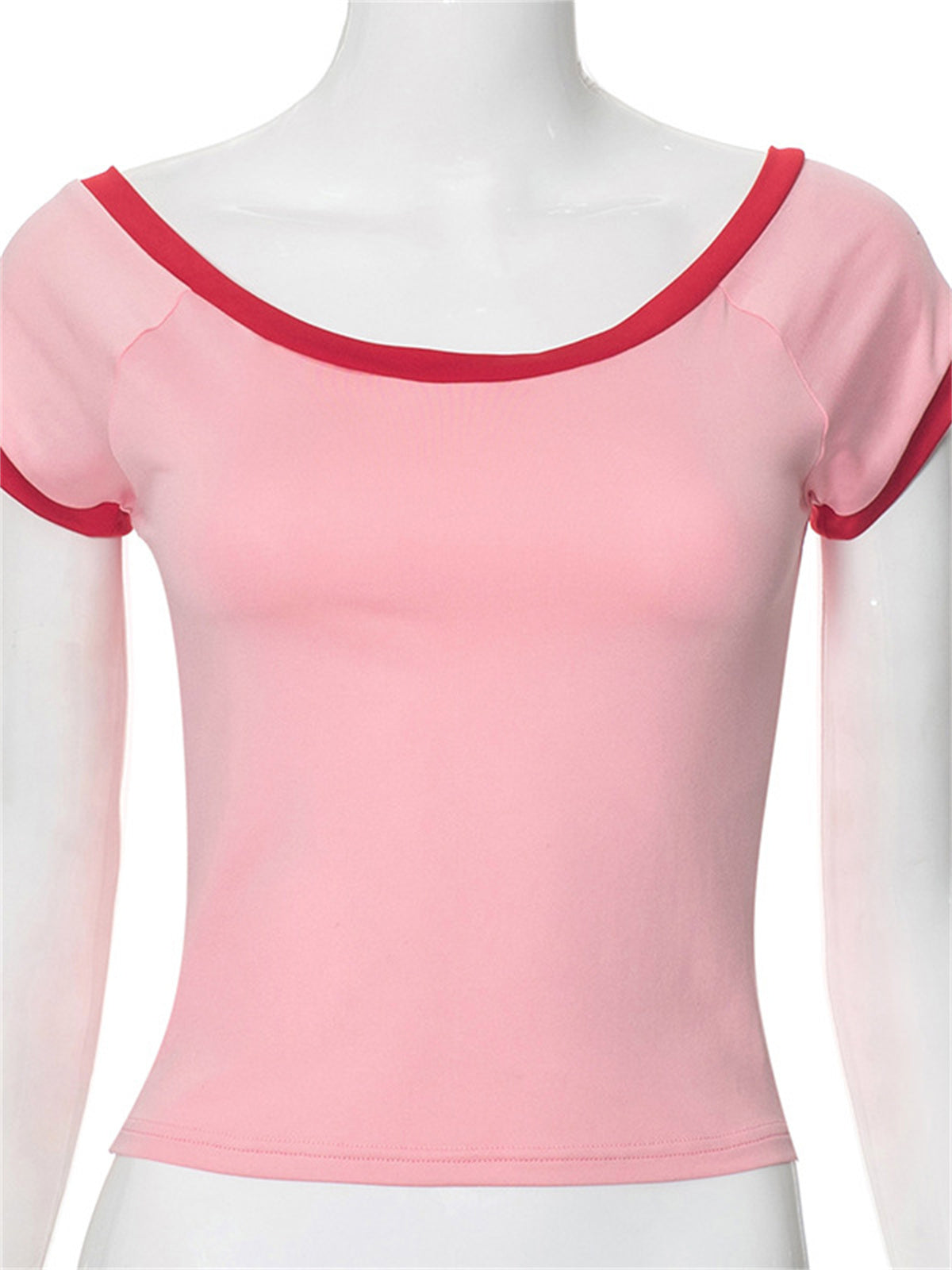Liber Women's Summer Y2K Solid Color Round Neck Short Sleeve T-shirt