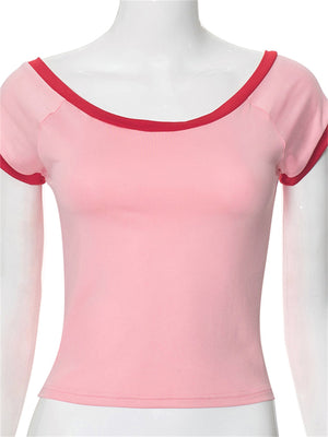 Liber Women's Summer Y2K Solid Color Round Neck Short Sleeve T-shirt
