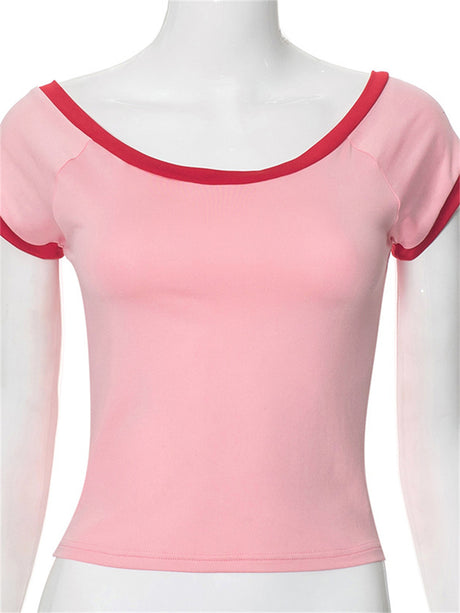 Liber Women's Summer Y2K Solid Color Round Neck Short Sleeve T-shirt