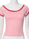 Liber Women's Summer Y2K Solid Color Round Neck Short Sleeve T-shirt