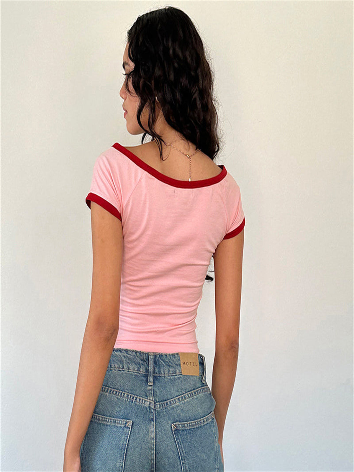 Liber Women's Summer Y2K Solid Color Round Neck Short Sleeve T-shirt