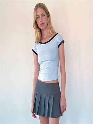 Liber Women's Summer Y2K Solid Color Round Neck Short Sleeve T-shirt
