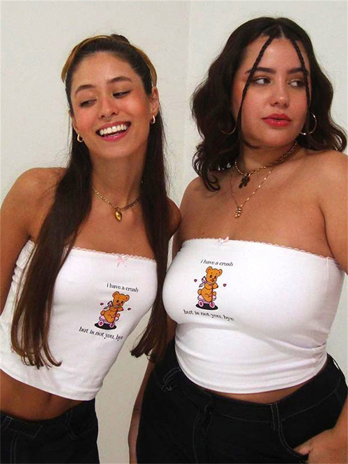 Liber Women's Summer Bear Printed Strapless Tube Top
