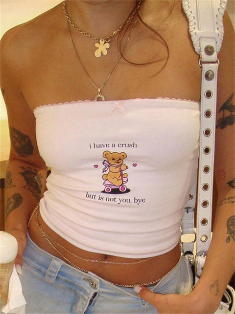 Liber Women's Summer Bear Printed Strapless Tube Top