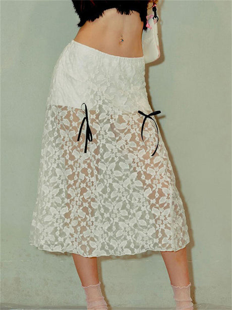 Liber Women's Summer Y2K Lace Skirt