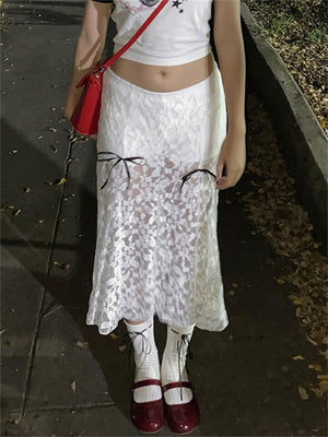 Liber Women's Summer Y2K Lace Skirt