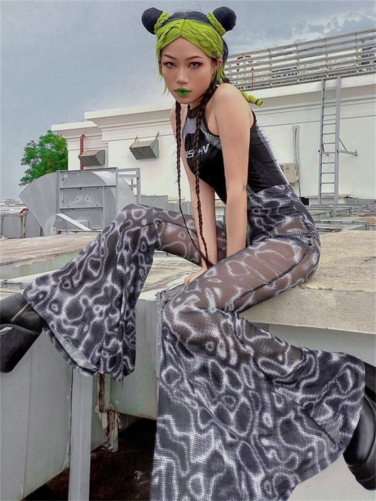 Liber Women's Summer Y2K Print Flared Pants