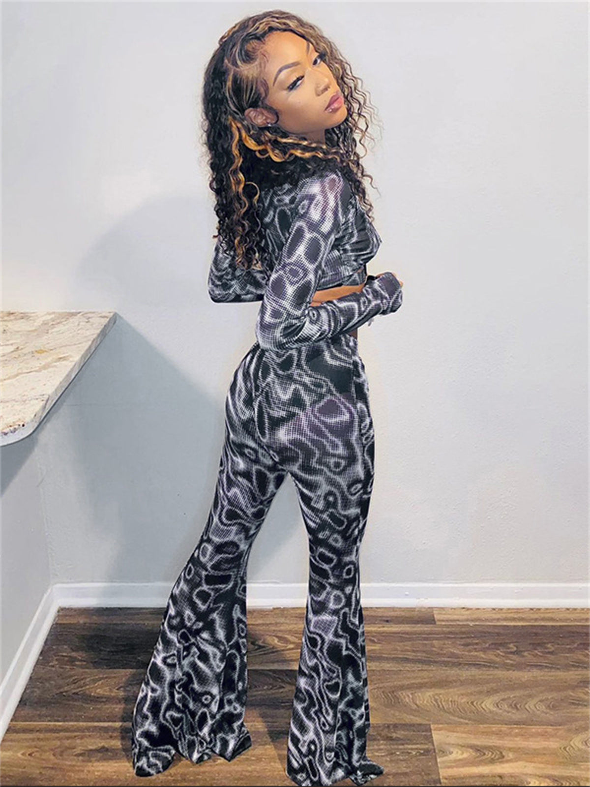 Liber Women's Summer Y2K Print Flared Pants
