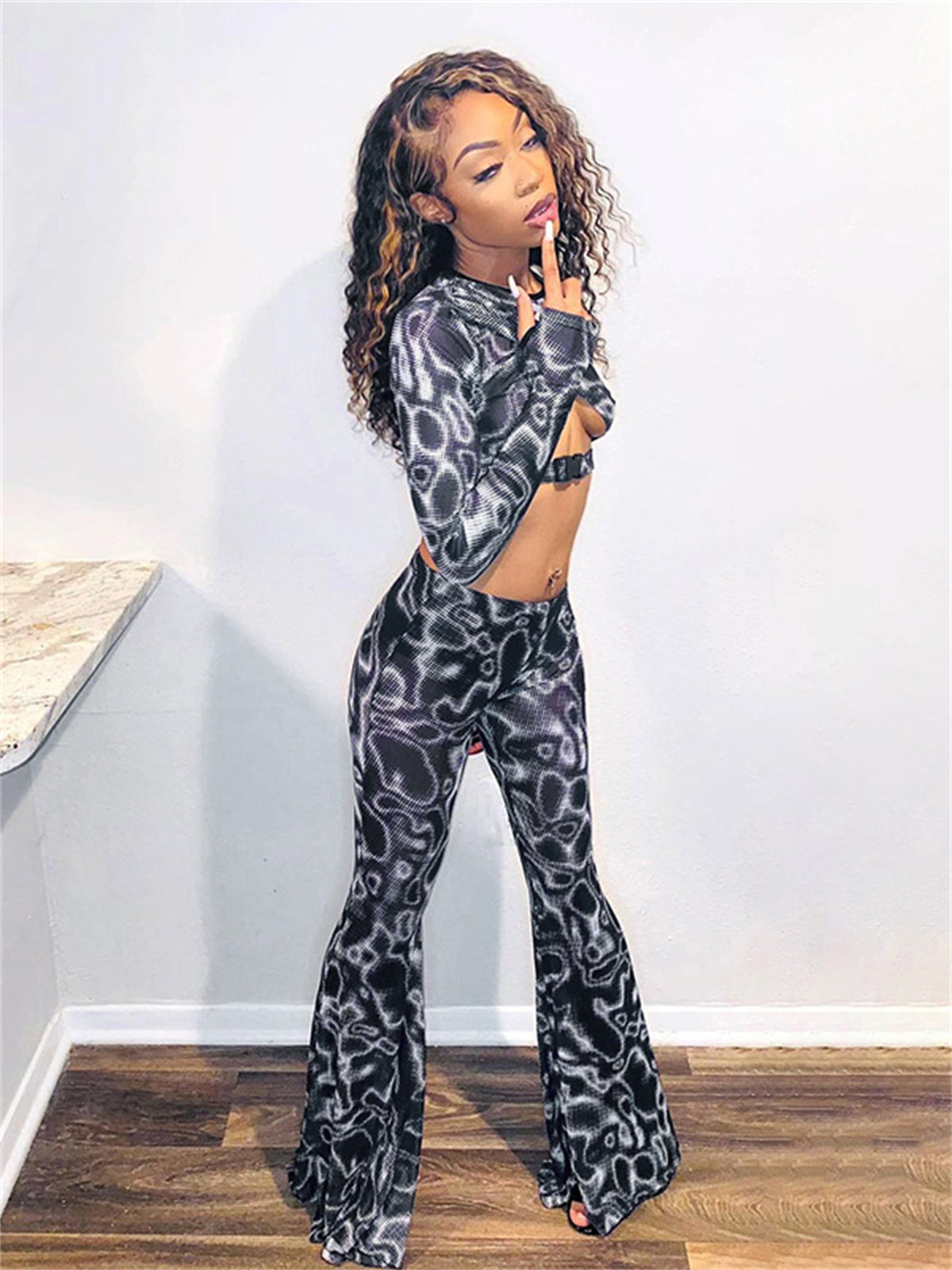 Liber Women's Summer Y2K Print Flared Pants