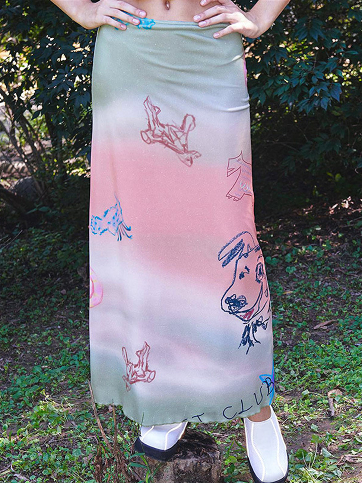 Liber Women's Summer Y2K Cartoon Printed Gradient Skirt