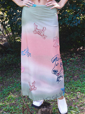 Liber Women's Summer Y2K Cartoon Printed Gradient Skirt