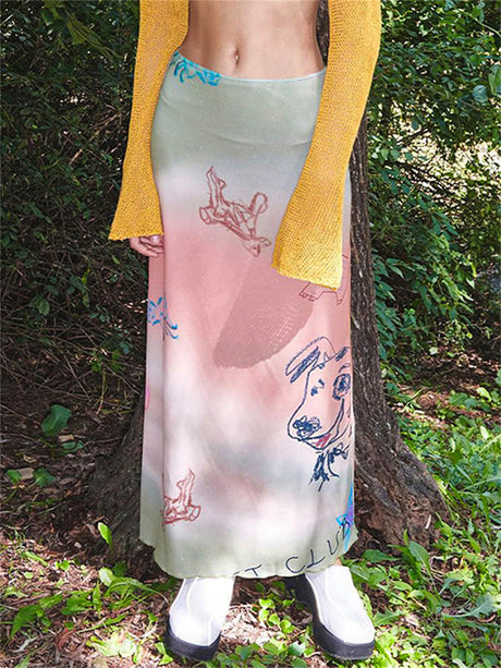 Liber Women's Summer Y2K Cartoon Printed Gradient Skirt