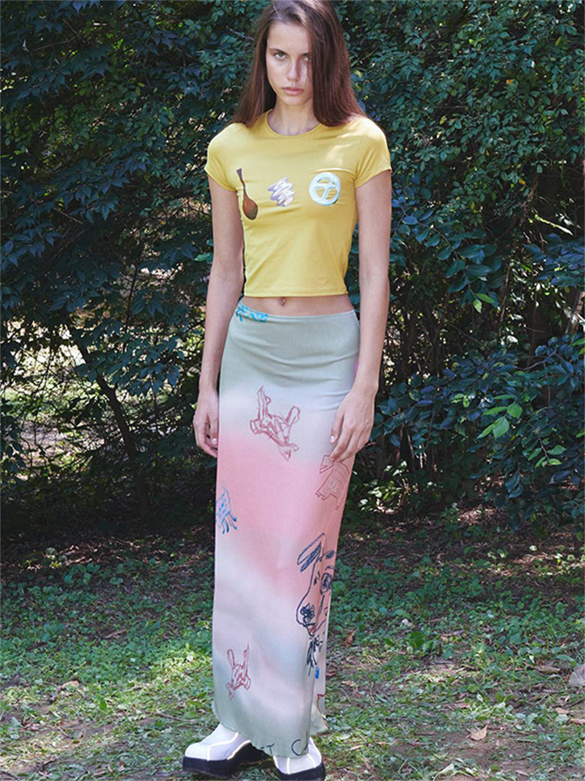 Liber Women's Summer Y2K Cartoon Printed Gradient Skirt