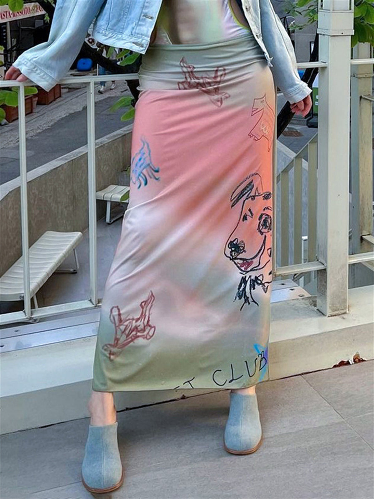 Liber Women's Summer Y2K Cartoon Printed Gradient Skirt