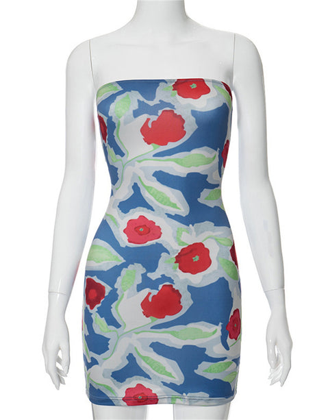 Liber Women's Summer Y2K Printed Sleeveless Mini&Short Dresses