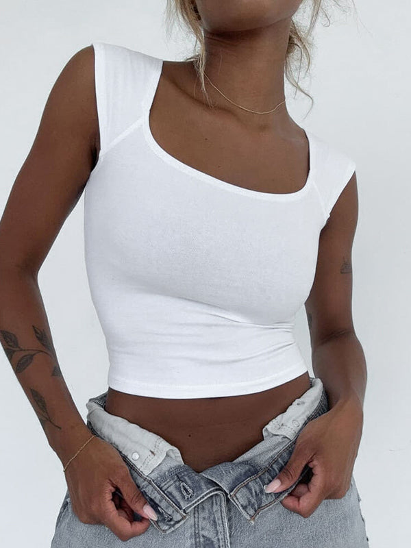 Liber Women's Summer Y2K Solid Color Square Neck Sleeveless Tank Top