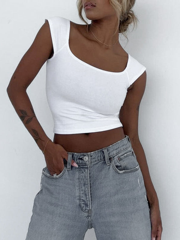 Liber Women's Summer Y2K Solid Color Square Neck Sleeveless Tank Top